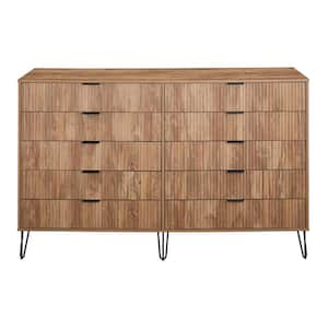 DUMBO Golden Brown Modern 10-Drawer 69.68 in. W Double Dresser