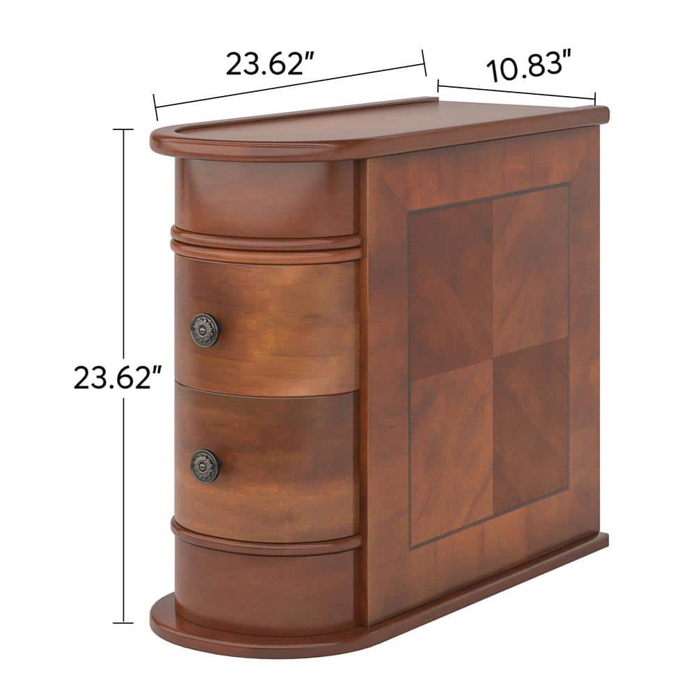 Vintage Brown Solid Wood 2-Drawer Narrow End Table Set
