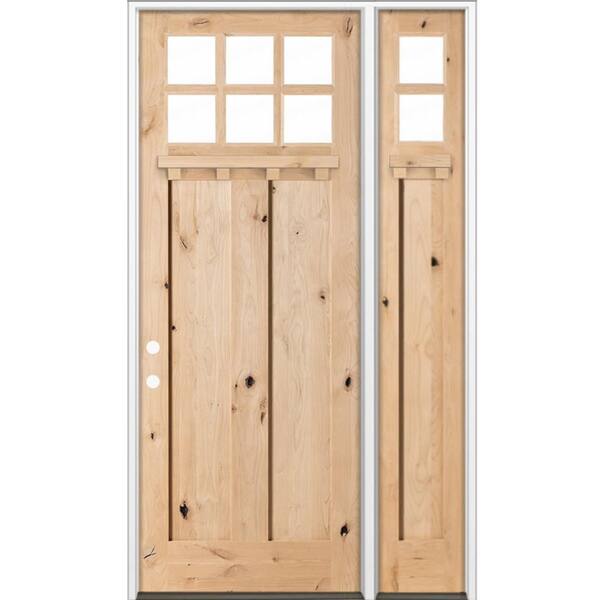 42 in. x 96 in. Knotty Alder Right-Hand/Inswing 6-Lite Beveled Clear Glass Unfinished Wood Prehung Front Door w/ RSL DS