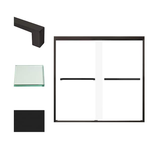 Transolid Frederick 59 in. W x 58 in. H Sliding Semi-Frameless Shower Door in Matte Black with Clear Glass