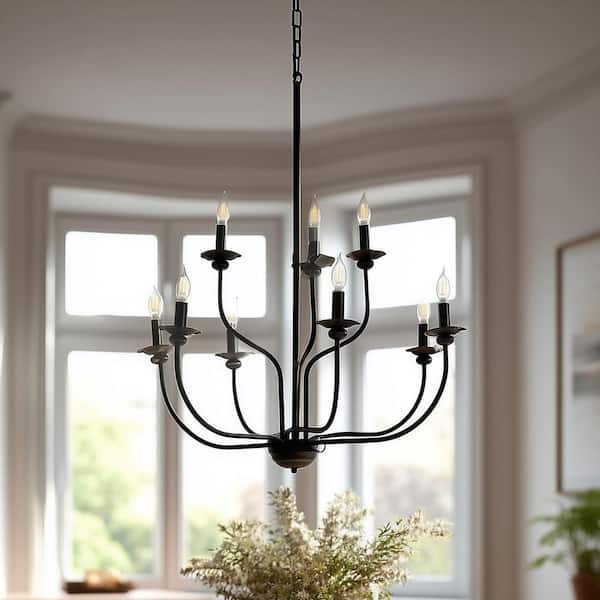 Whitmore 9-Light Matte Black Tiered Chandelier for Entryway with No Bulbs Included