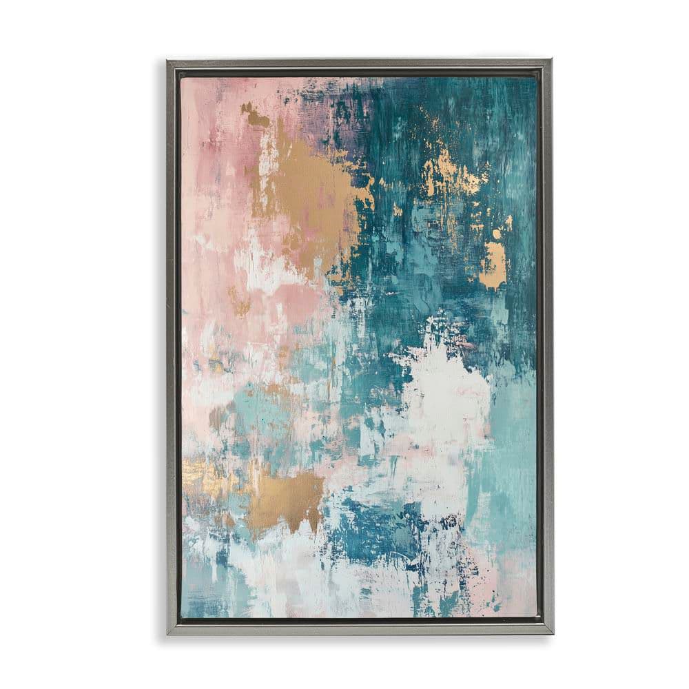 Teal Green Gold Abstract by Gina Kelly Gray Floater Frame Abstract Graphic Art Print 31 in. x 21 in. price history on PriceWatchPro