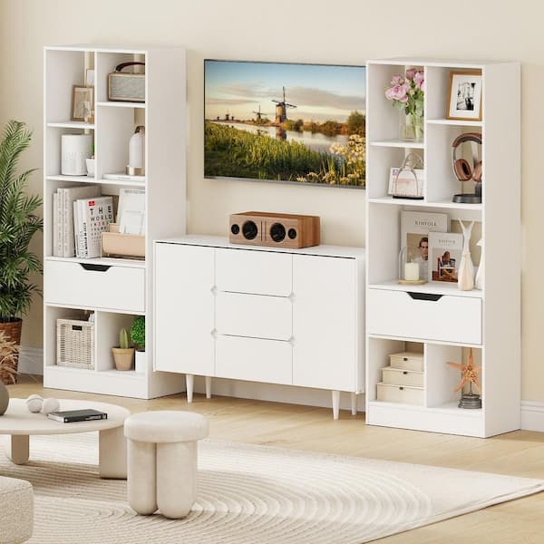 Bunpeony 51inch Tall Freestanding Bookcase with Drawer 7-Cube