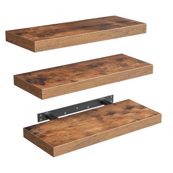 Unbranded 15.7 in. W x 7.9 in. D Rustic Brown Floating Shelves for Wall, Wood Decorative Wall Shelf Set of 3