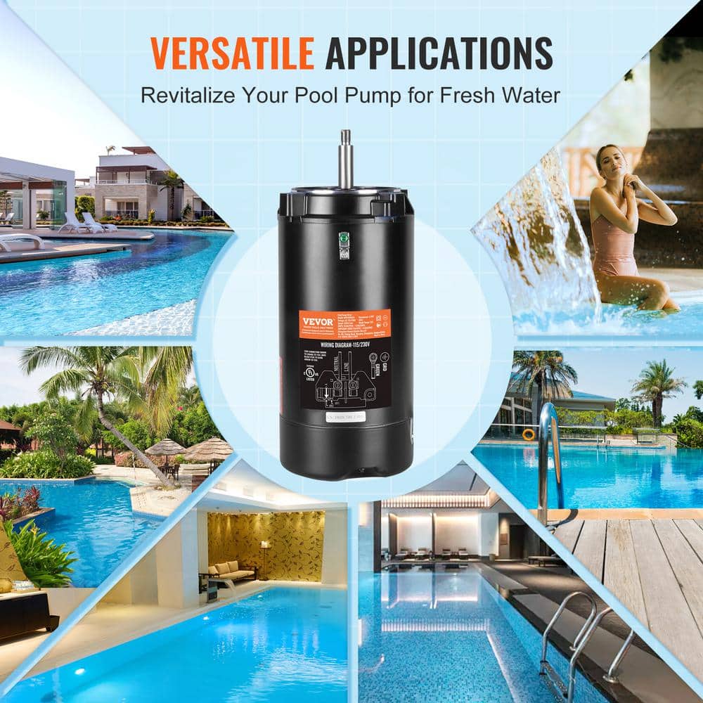 VEVOR Black Steel 1.5 HP Pool Pump Motor with 56J Frame
