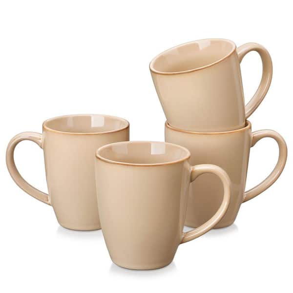 16 oz. Brown Stoneware Mugs (Set of 4) Coffee Mug Set Tea Cups with Handle for Cocoa Milk/Latte/Cappuccino