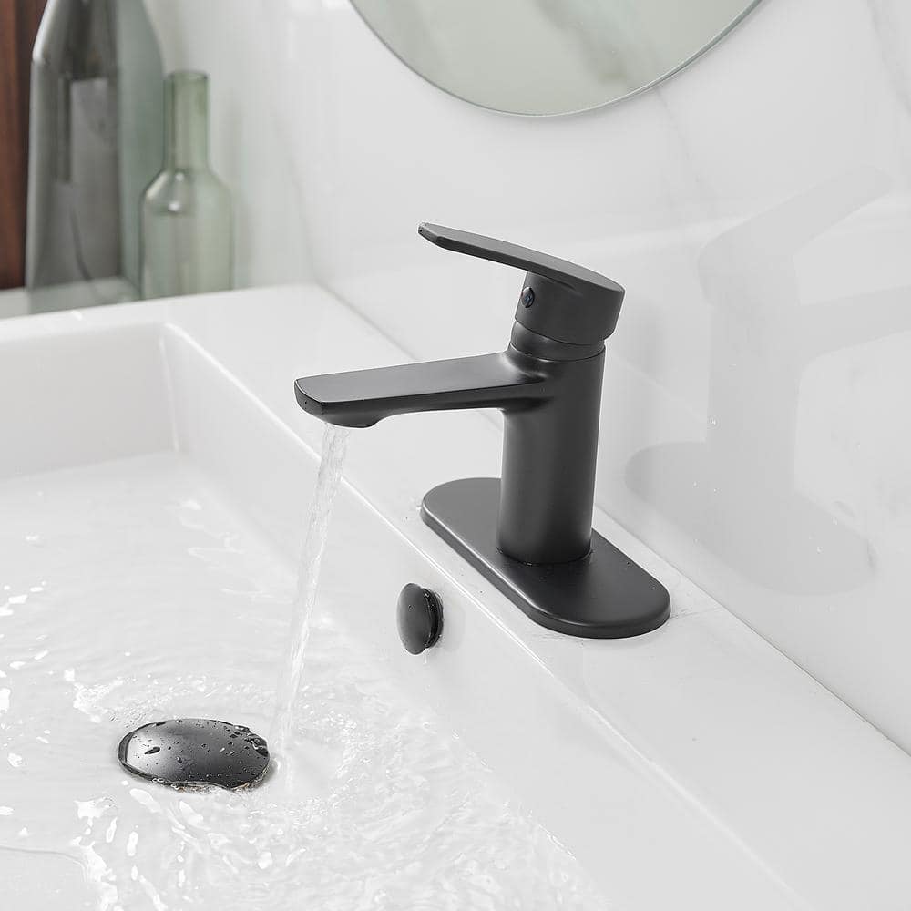 Matte Black Single-Handle Low-Arc Bathroom Faucet with Drain