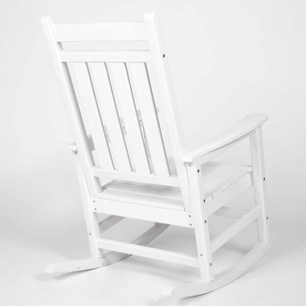3-Piece All Weather White Rocking Chair Set with Patio Side Table