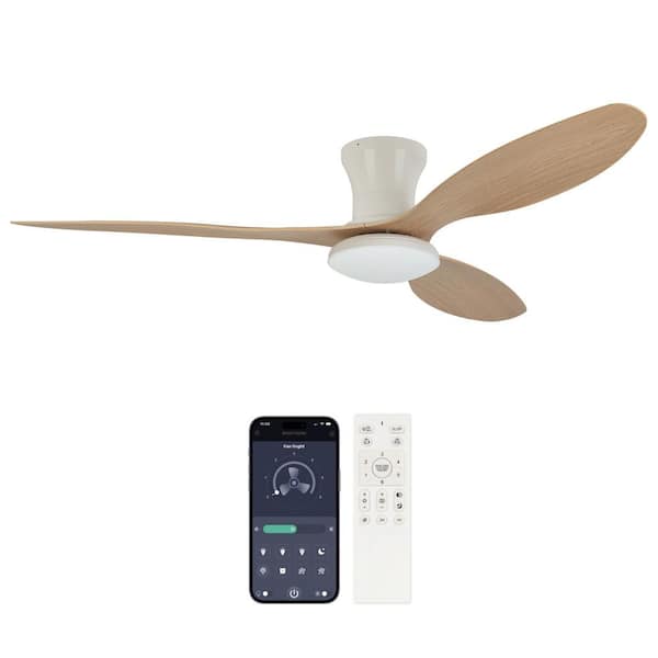 TOZING 52 in. LED White Indoor Modern Standard Flush Mount Ceiling Fan with Light, with Remote Quiet DC Motor, 3-Color Dimmable