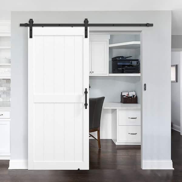 42 in. x 84 in. 2-Panel Plank White MDF Interior Sliding Barn Door with Hardware Kit