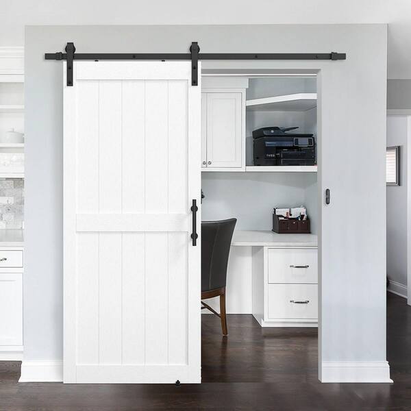54 in. x 84 in. 2-Panel Plank White MDF Interior Sliding Barn Door with Hardware Kit