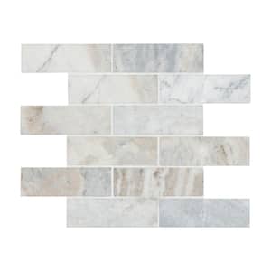 Capri Blue Subway 12 in. x 12 in. x 0.38 in. Honed Marble Mesh-Mounted Mosaic Floor and Wall Tile (0.97 sq. ft./Each)