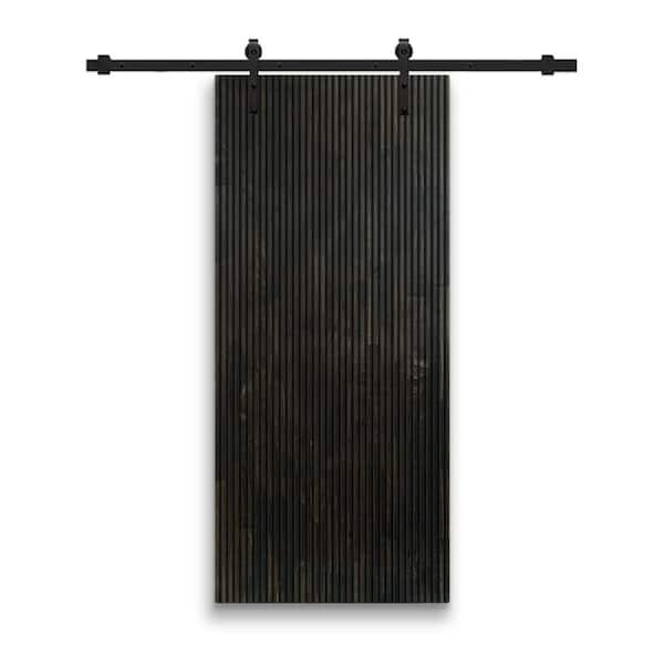 CALHOME 30 in. x 96 in. Japanese Series Pre Assemble Black Stained Wood Interior Sliding Barn Door with Hardware Kit