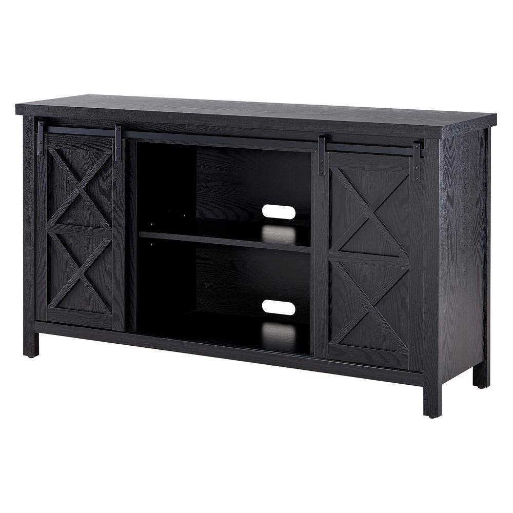 Clementine 58" Black Grain Metal TV Stand with Cabinet