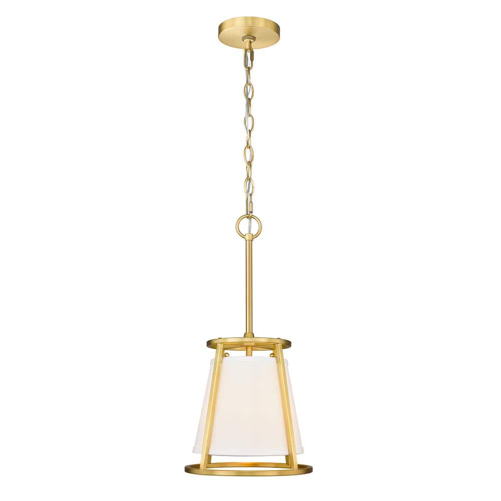 Lenyx 1-Light Rubbed Brass Mini Pendant-Light with White Fabric Shade