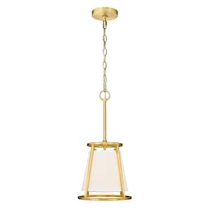 Lenyx 1-Light Rubbed Brass Mini Pendant-Light with White Fabric Shade