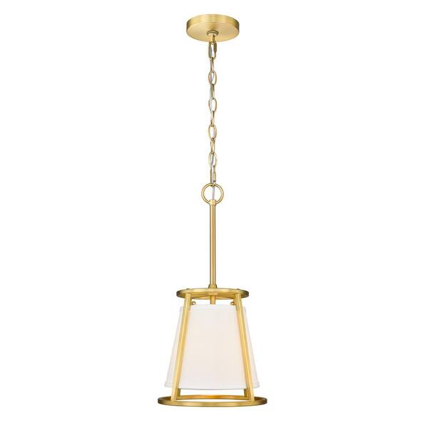 Unbranded Lenyx 1-Light Rubbed Brass Mini Pendant-Light with White Fabric Shade