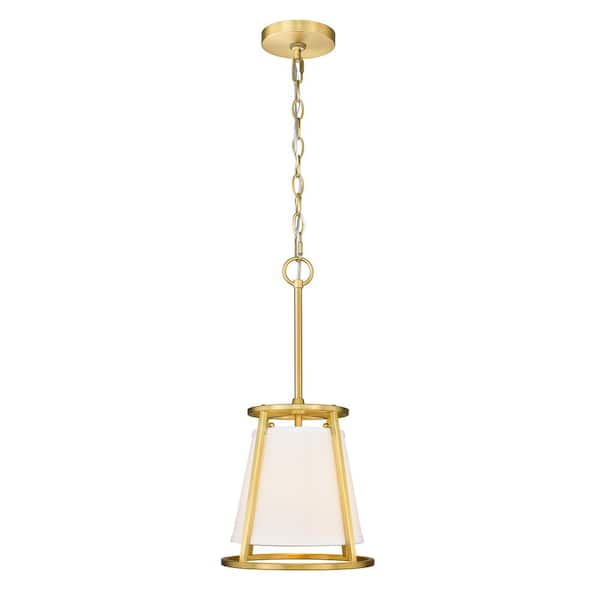 Unbranded Lenyx 1-Light Rubbed Brass Mini Pendant-Light with White Fabric Shade