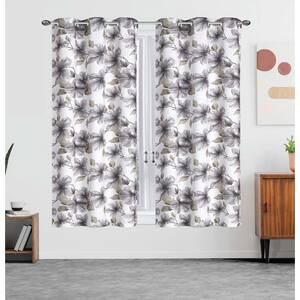 Mackenzie Gray Floral Polyester Thermal 63 in. L x 76 in. W Grommet Blackout Curtain Panel (Set of 2)