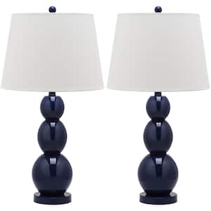 Jayne 27.5 in. Navy Three Sphere Glass Table Lamp with White Shade (Set of 2)