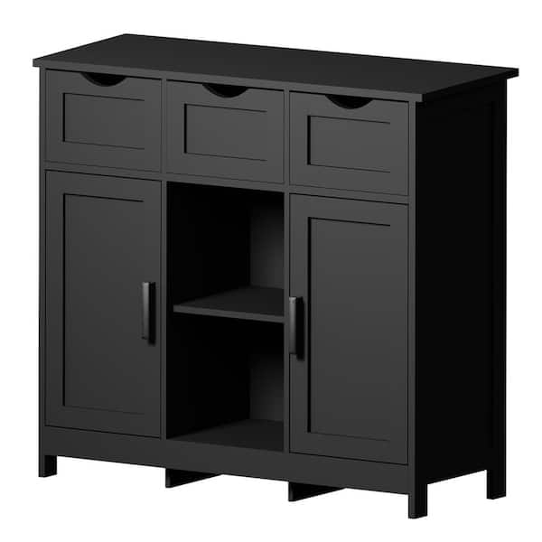 Balck 31 in. H Storage Cabinets Wooden Floor Cabinet with 3 Drawers Shelves Accent Storage Cabinets with 2 Doors