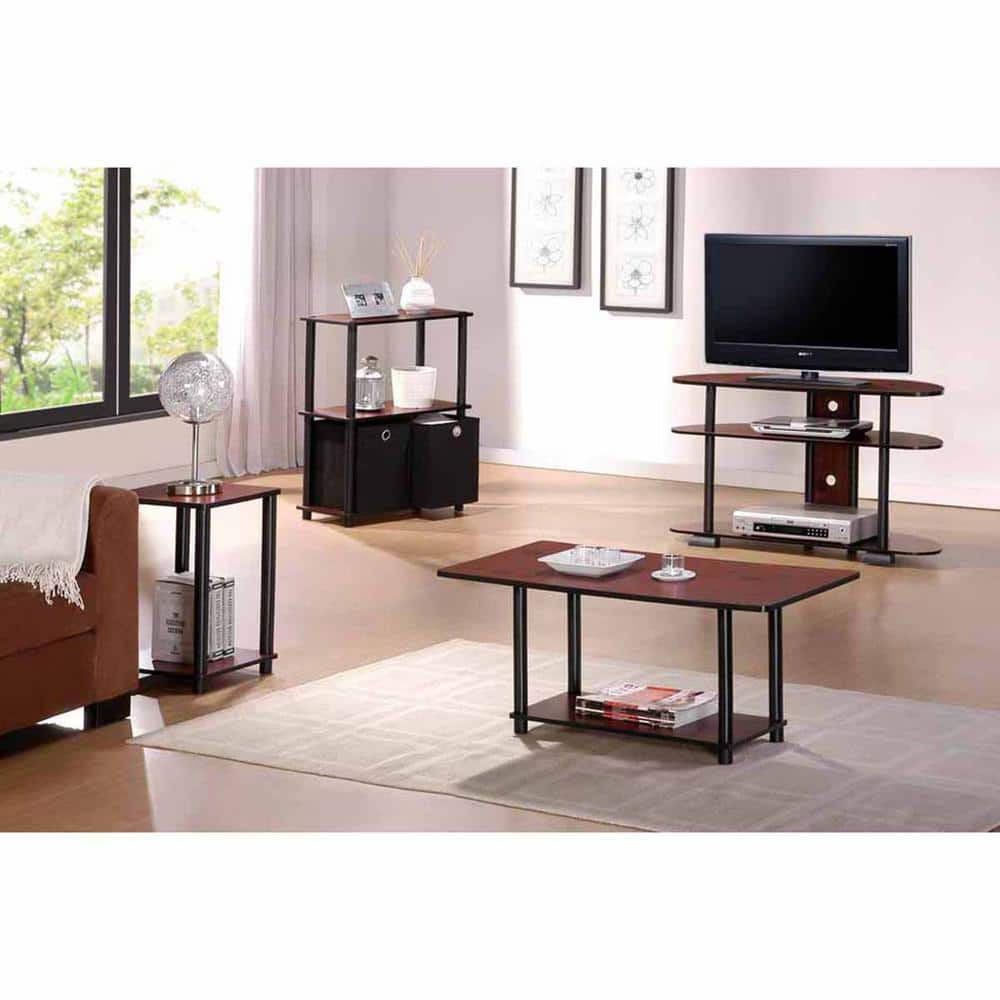 Compact Modern Dark Cherry & Black Square End Table with Shelf