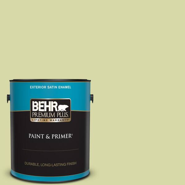 BEHR PREMIUM PLUS 1 gal. #410C-3 Celery Sprig Satin Enamel Exterior Paint & Primer
