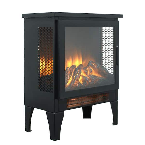 15 in. 400 sq. ft. 3-Sided 3D Flame Electric Stove in Black