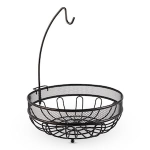 1-Piece Fruit Basket Bowl with Banana Tree Hanger for Kitchen Counter, Bronze