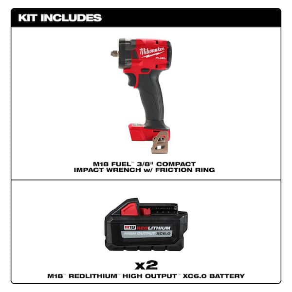 M18 FUEL GEN-3 18-Volt Lithium-Ion Brushless Cordless 3/8 in. Compact Impact w/ Friction Ring w/ Two 6. 0ah Batteries