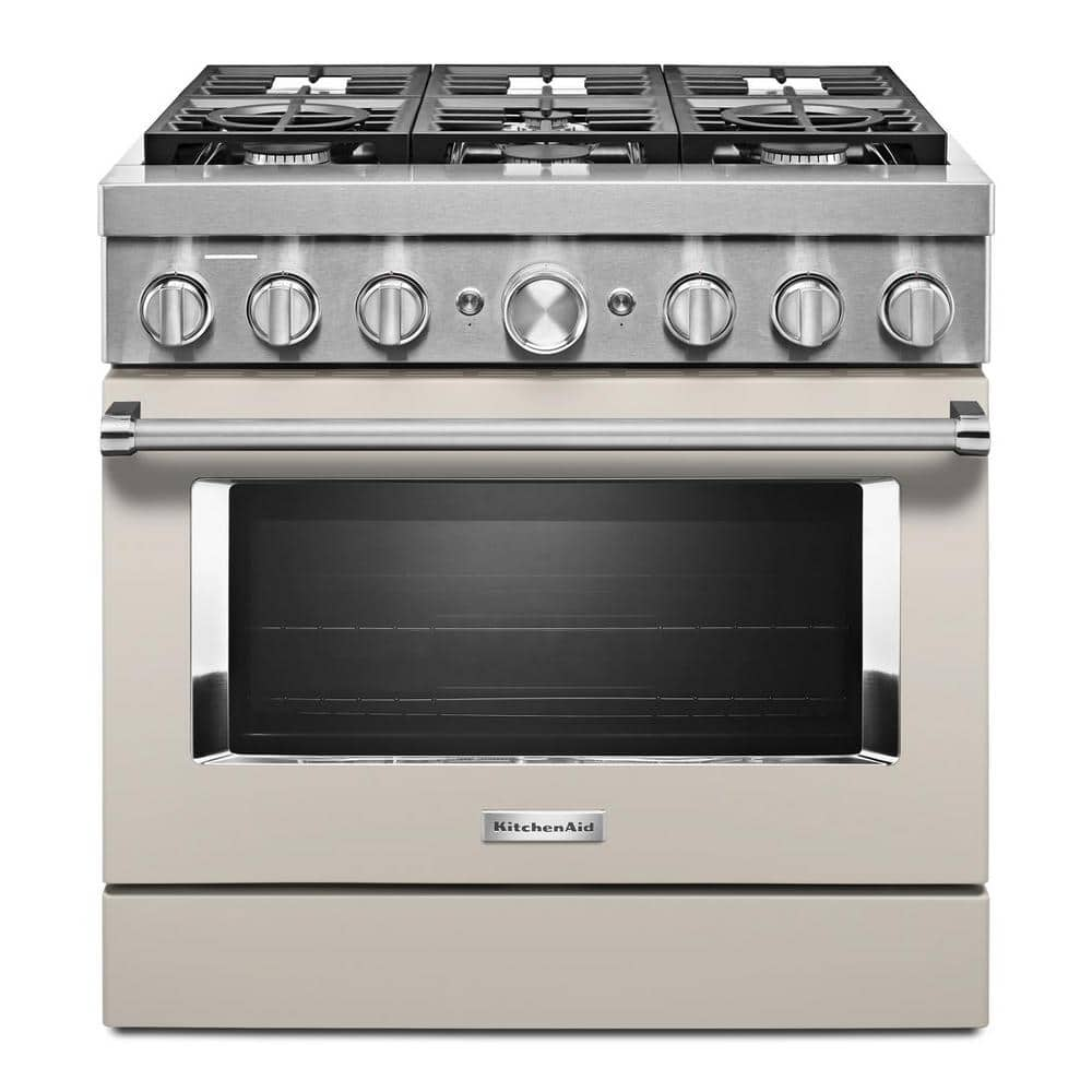 KitchenAid 36 in. 5.1 cu. ft. Dual Fuel Freestanding Smart Range with 6-Burners in Milkshake