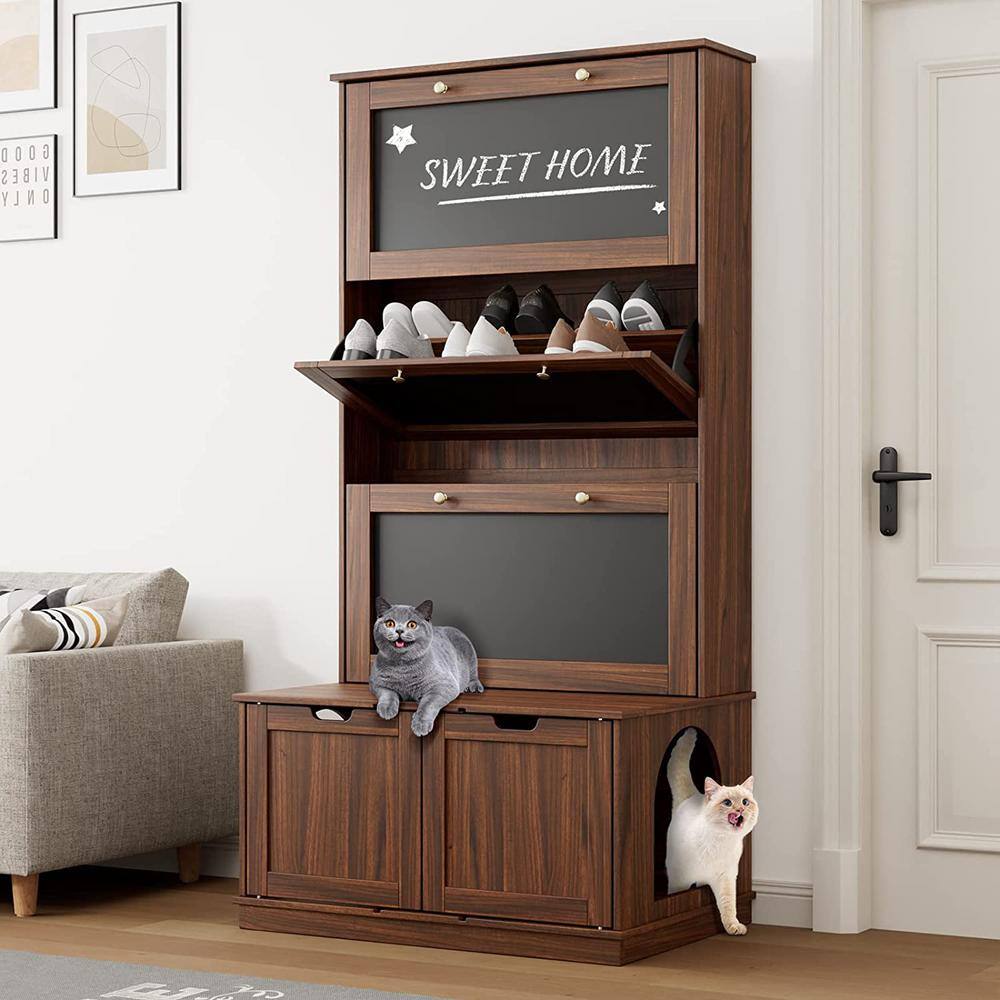 FUFU&GAGA Cat Litter Box Enclosure with 3 Shoe 70 in. Multi