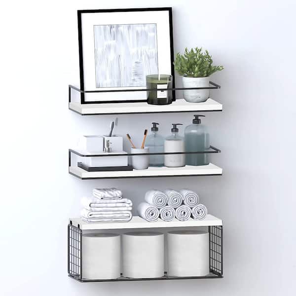 Cubilan 15.75 in. W x 5.9 in. D White Wood Decorative Wall Shelf, Floating Shelves Wall Mounted