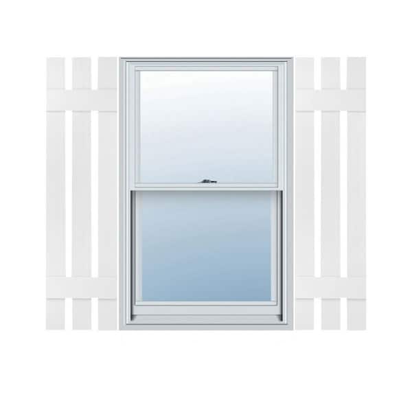 Ekena Millwork 12 in. x 31 in. Lifetime Vinyl Standard Three Board Spaced Board and Batten Shutters Pair Bright White