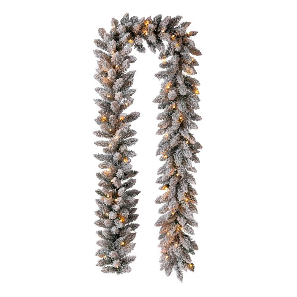 Glitzhome 9 ft. L Pre-Lit Snow Flocked Artificial Christmas Garland