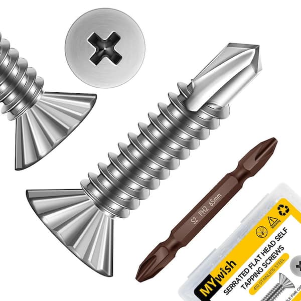 #8 x 3/4 in. Self-Drilling Flat Head Sheet Metal Screws (400-Pack), Silver 410 Stainless Steel