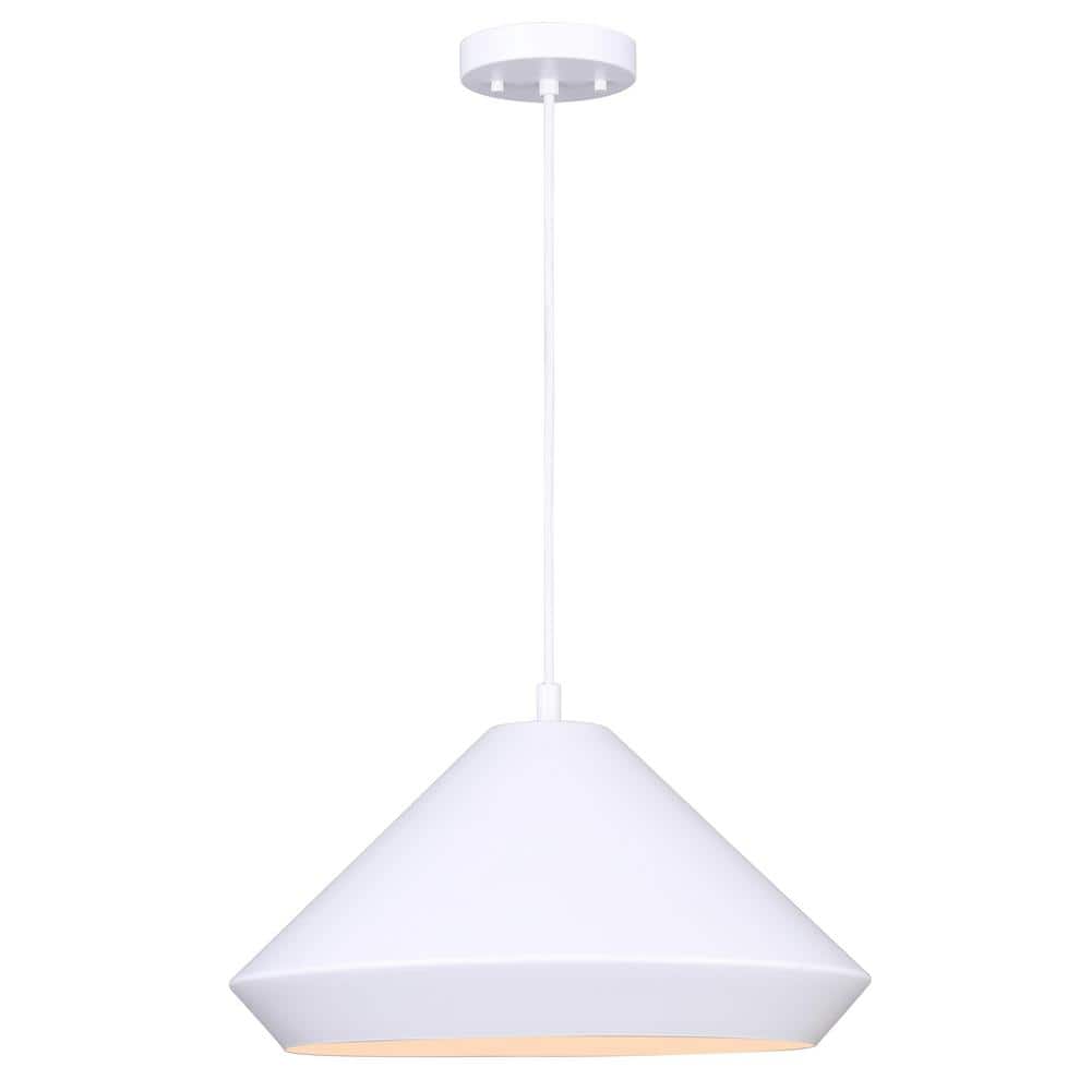Matte White 16" Metal Pendant Light with Adjustable Cord