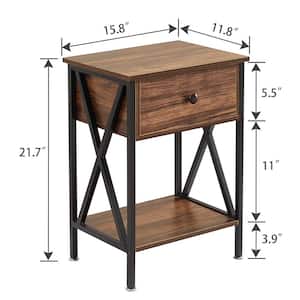 Nightstands X-Design Side End Table Night Stand Storage Shelf with Bin Drawer 11.8"W x 15.8"L x 21.7"H, Deep Brown