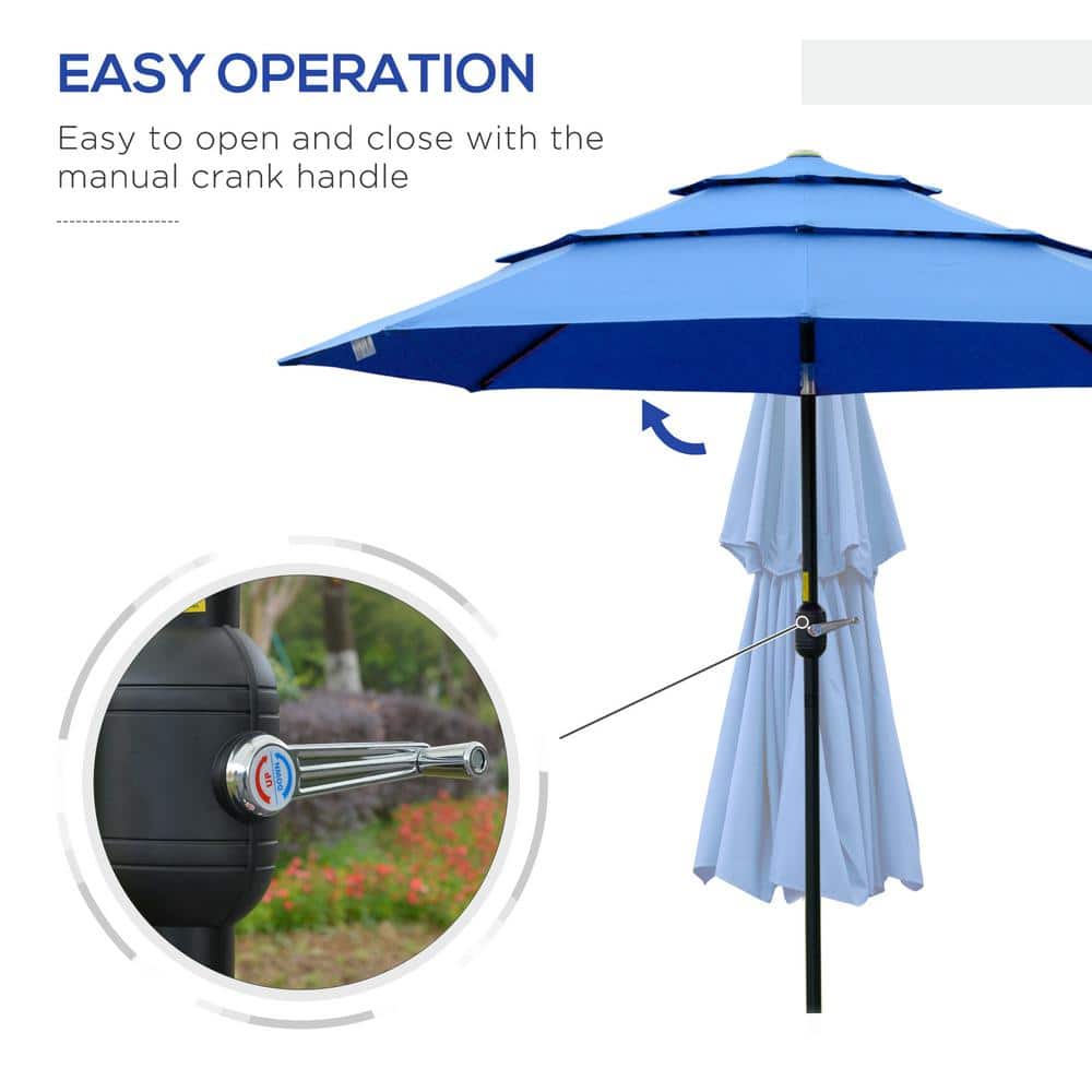 9ft Dark Blue 3-Tier Patio Umbrella with Crank and Tilt