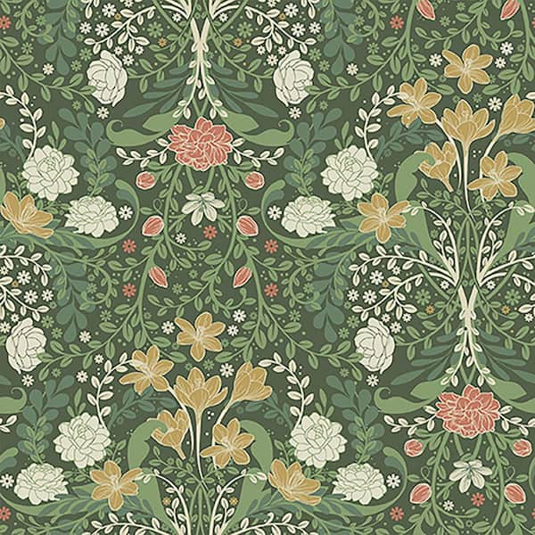 A-Street Prints Froso Green Flowers Garden Damask Non Woven Paper Wallpaper Sample