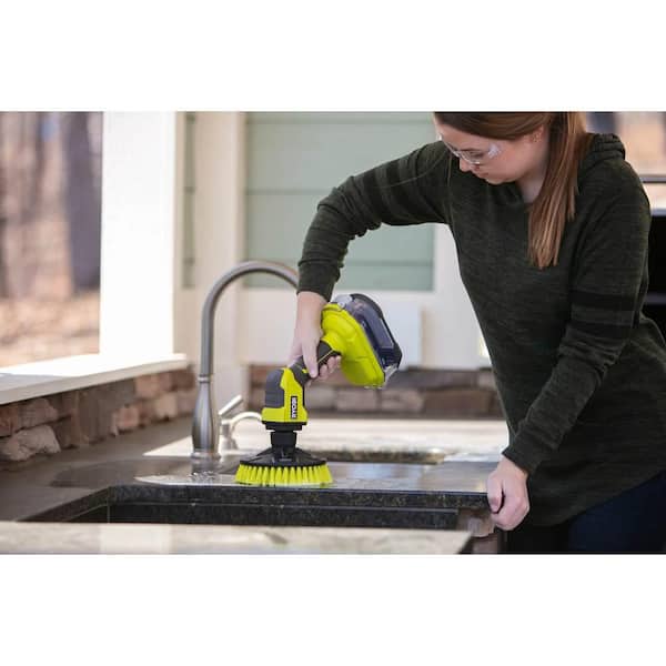 RYOBI ONE+ 18V Cordless Compact Power Scrubber Kit with 2.0 Ah Battery,  Charger, and 8 in. Medium Bristle Brush P4510K-A95MB81 - The Home Depot