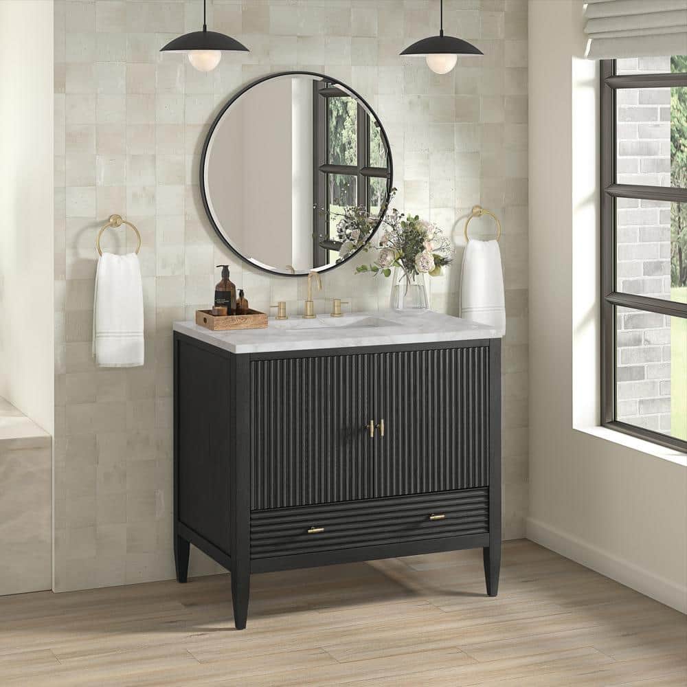 36" Black Plywood Freestanding Single Vanity with Brass Accents