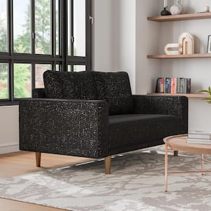 Megan 63.5 in. Black Boucle Polyester Fabric Modern 2-Seater Loveseat With Pocket Coil Cushions