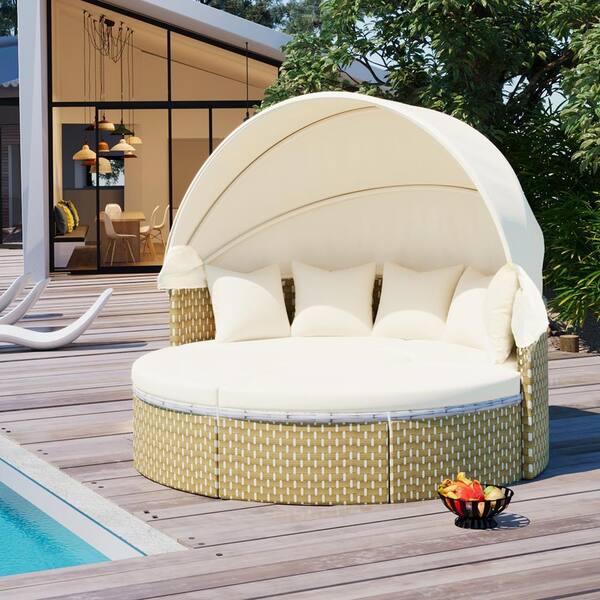 5-Piece Wicker Outdoor Round Sectional Sofa Set, Patio Rattan