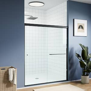 55 in. - 59 in. W x 70 in. H Double Sliding Semi-Frameless Shower Door in Matte Black with Clear Glass