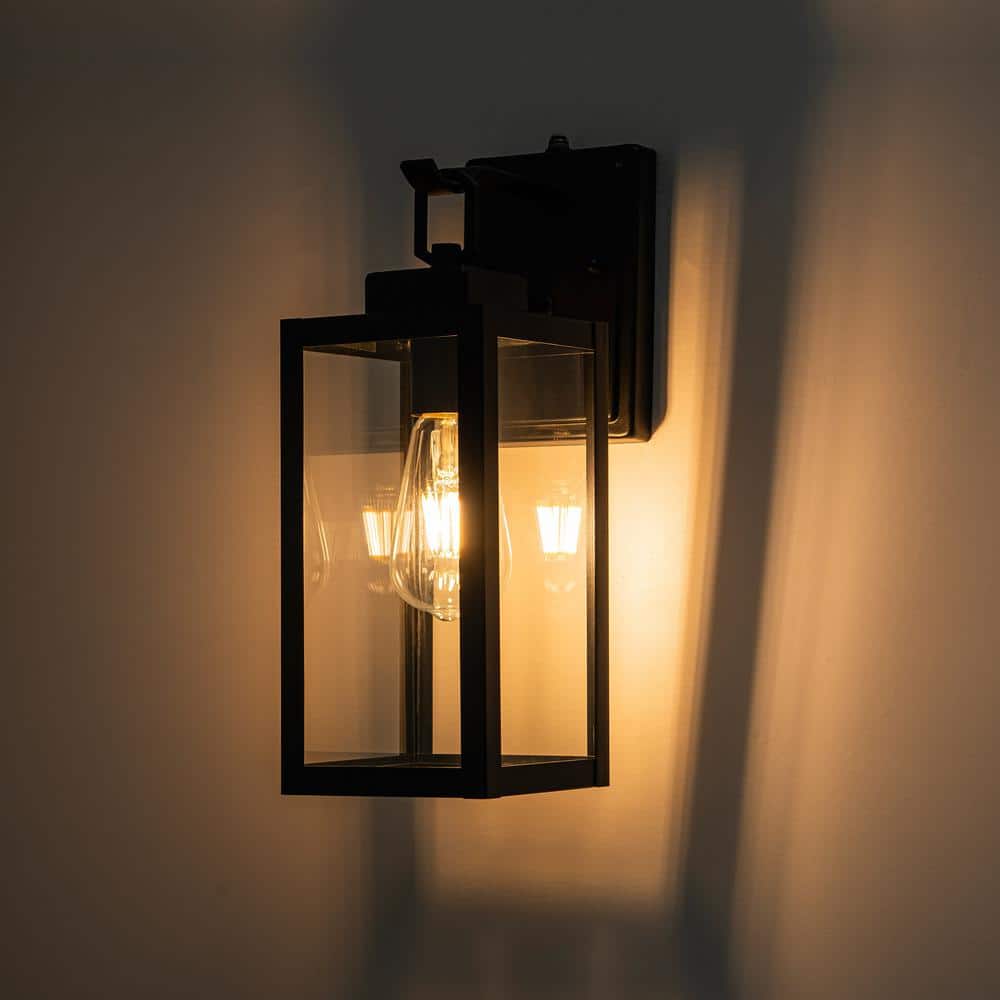 Matte Black Rectangular Metal Lantern Sconce with Clear Glass