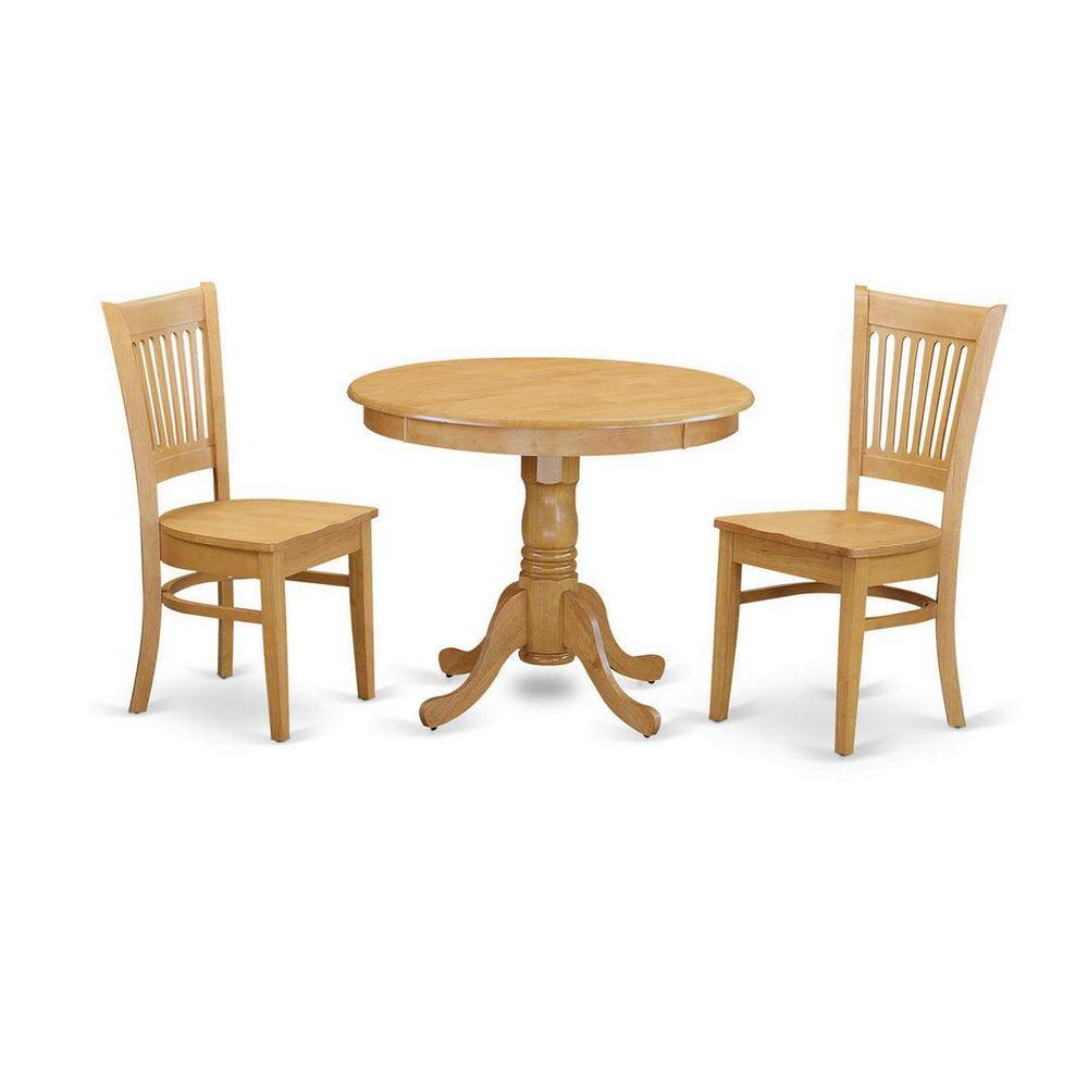Natural Oak Finish Round Dining Table Set with Lattice Back Chairs