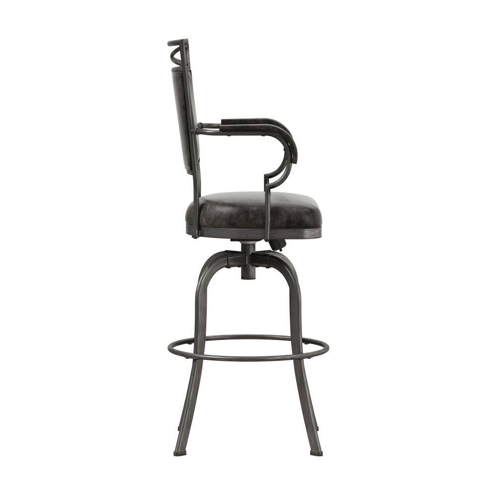 Gray Metal Bar Height Swivel Stool with Faux Leather Upholstery