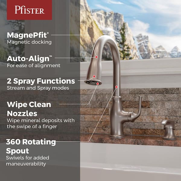 Rosslyn Single Handle Pull Down Sprayer Kitchen Faucet with Deckplate Included in Spot Defense Stainless Steel