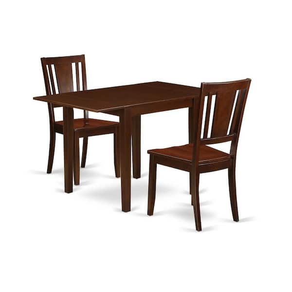 East West Furniture 3-Piece Mahogany Finish Solid Wood Top Dining Table Set